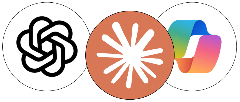 ChatGPT, Claude and Copilot logos